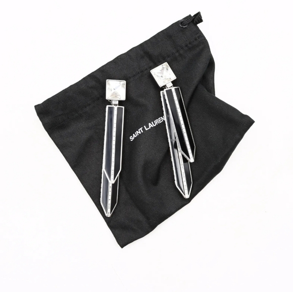 *SOLD* Perfect Luxury Gift of Love Black & Silver Saint Laurent Clip-On Earrings - Picture 2 of 11